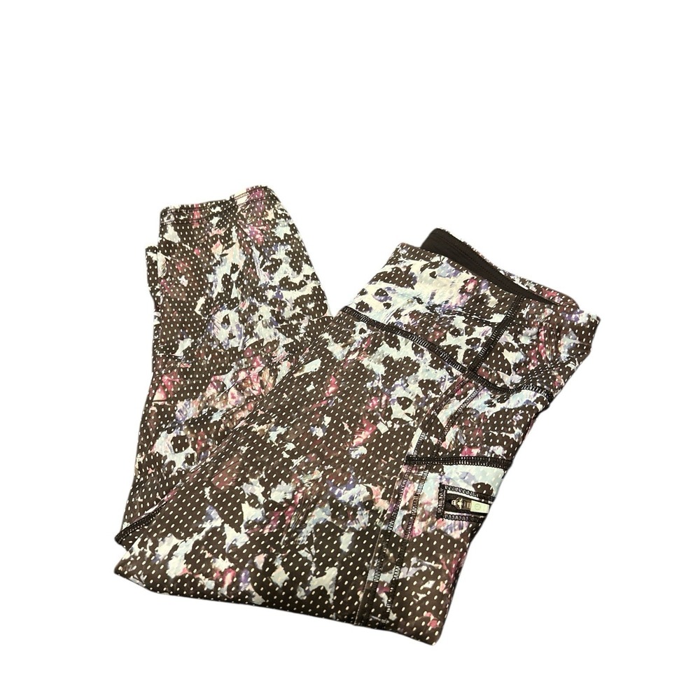 Lululemon Run Top Speed Mid-Rise Crop 17' Leggings | Floral Blue/Black | Sz 4